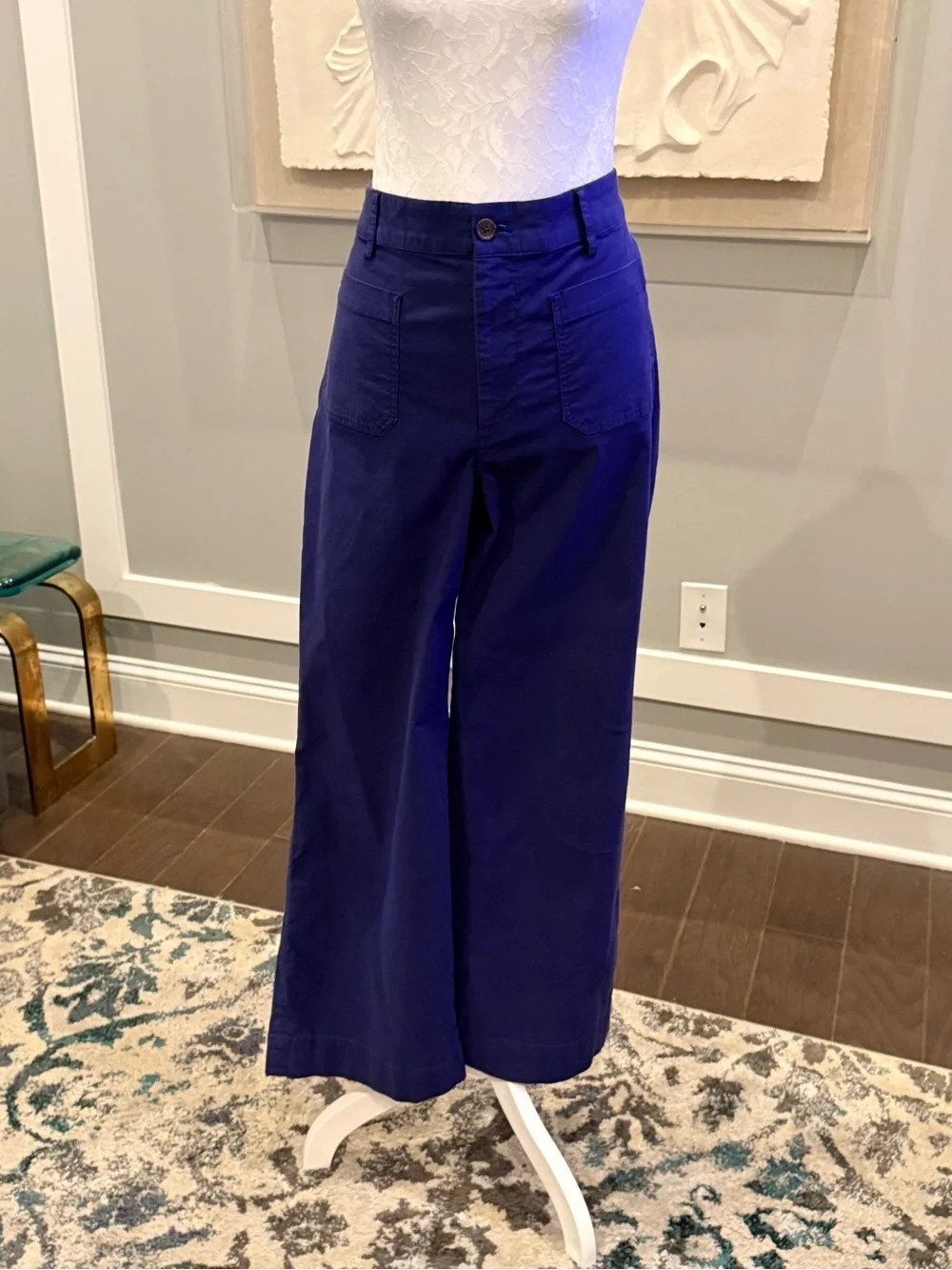 J.Crew Cobalt Blue Wide Leg Crop Utility Pants Size 30 High Rise Patch Pocket